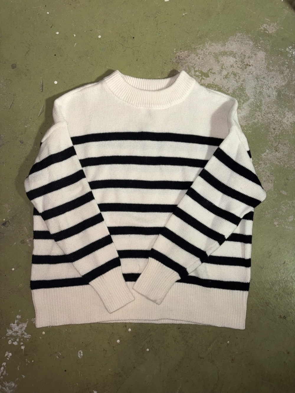 a new day Women's Cream Crewneck Sweater with Black Stripes